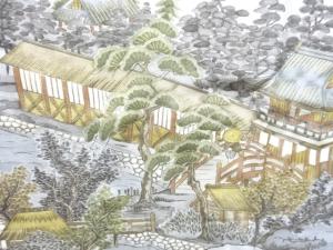 アンティーク　庭園風景模様男物長襦袢